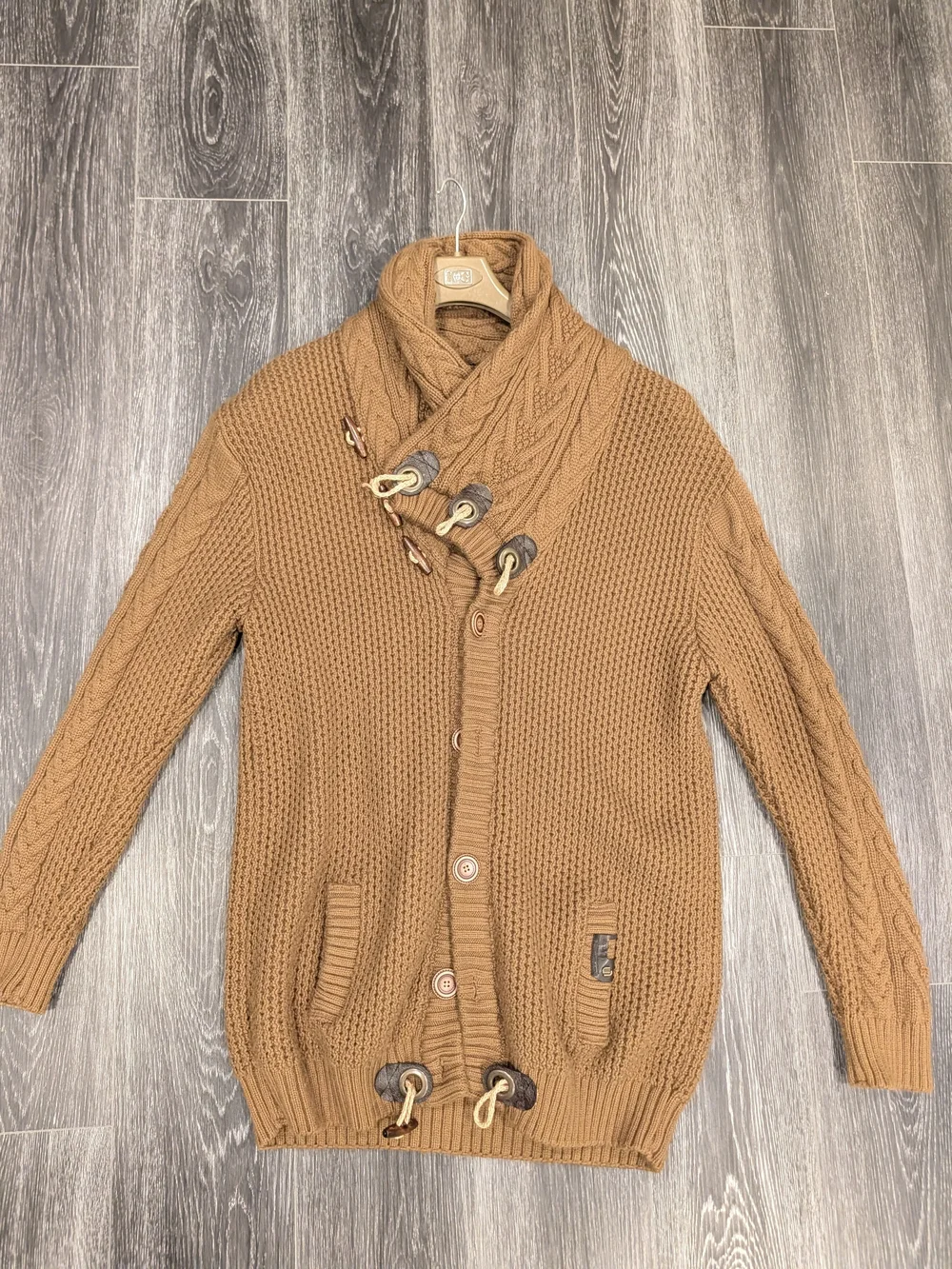 Men's Cable-Knit Shawl Collar Sweater Cardigan - Brown